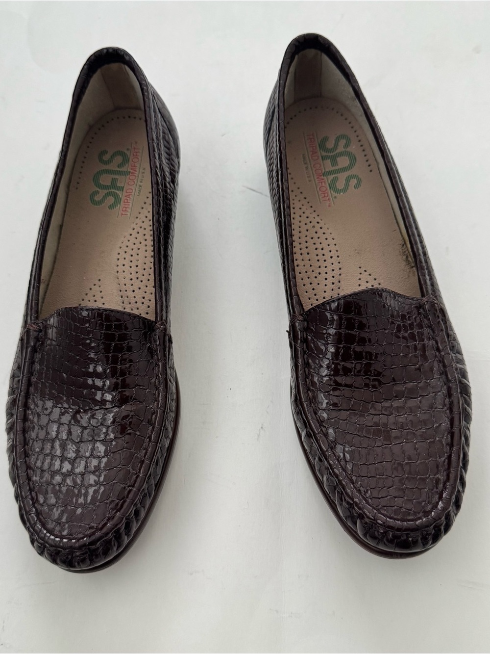 SAS Simplify Loafer Shoes Womens 9 Slim Brown Croc Print Tripad Comfort USA Made